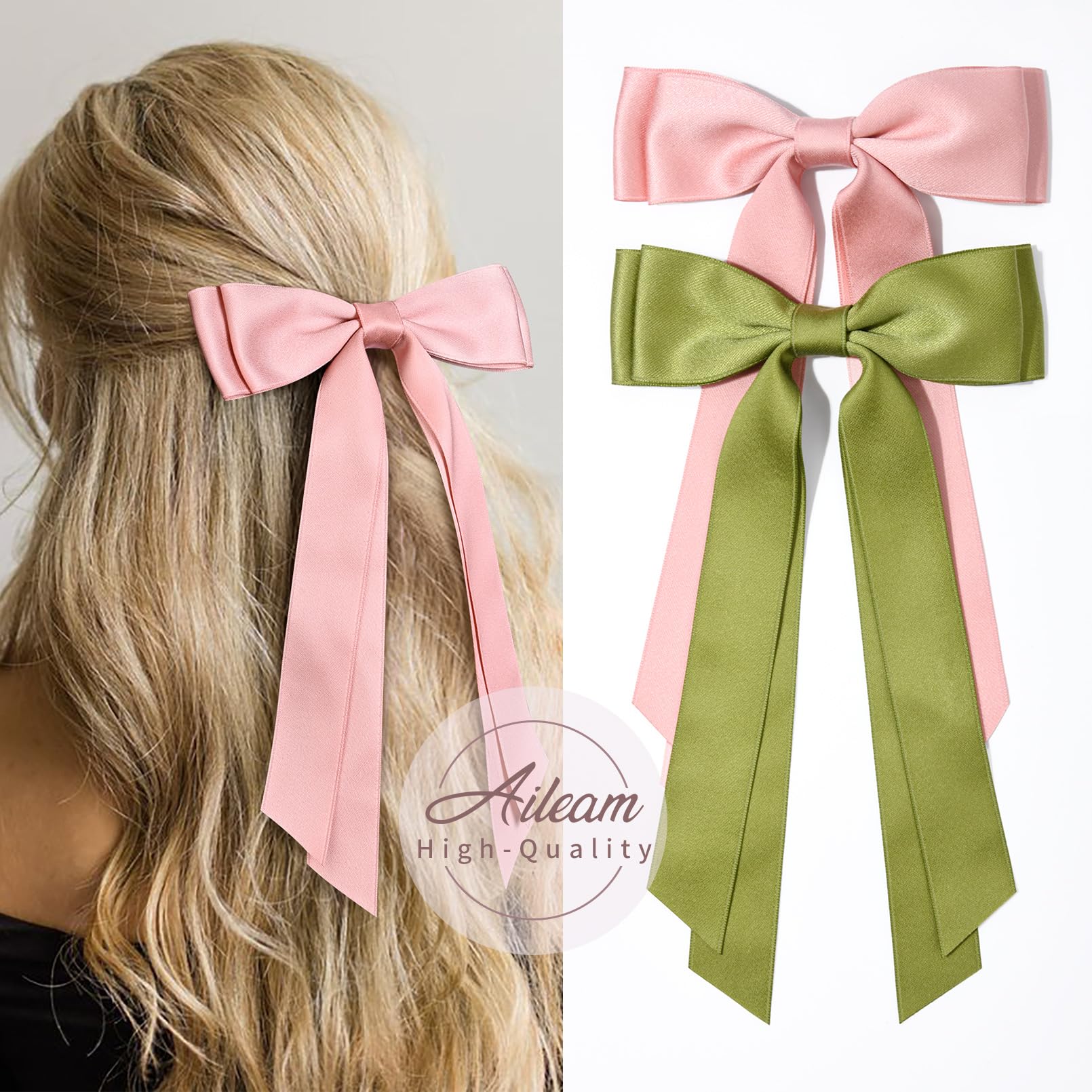 Amazon.com : 2PCS Silky Satin Hair Bows Hair Clip Pink Green Hair
